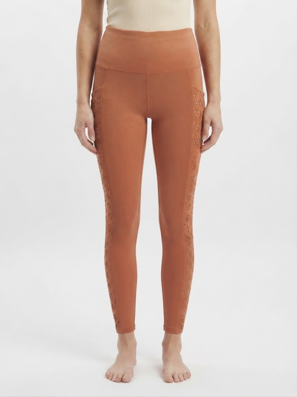Aerie Chill Play Move Perforated Skinny Pocket Leggings Rust